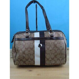 Coach 14478 waxed canvas heritage stripe handbag tote satchel bag